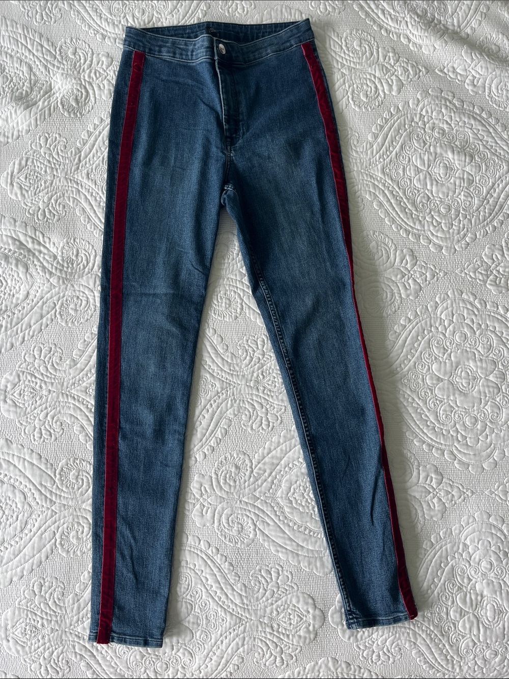 H&M Dark Blue Skinny Jeans with Red Side Stripe